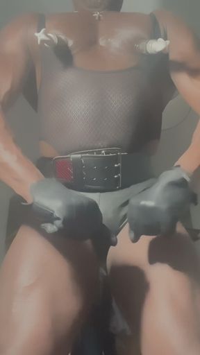 Tight Leather Shorts Vibrating Toy Stimulation & Titpump Flex Show