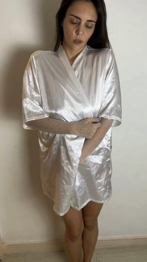 Robe falls - NAKED SKIN glistens