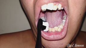 Brushing my teeth with the electric toothbrush again! This time I managed to stand it a little longer, hehe.