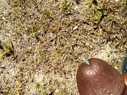 Bi black boy shooting cum in sunshine nature. healthy