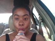 Ebony Big Lips Sucking Ice cream Pop Outside in Car - Cami Creams