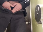 desperate long pee in a public toilet
