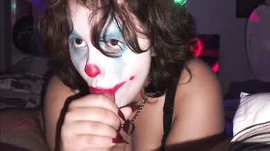 Sexy clown deep throats your big dick on halloween