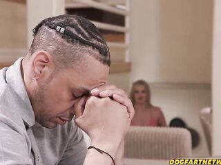 Breasty Sweetheart Uses Her Throat To Soother Large Cocked Roommie