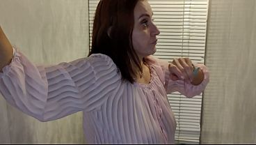 Busty milf gets a surprise blowjob in the toilet