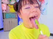Lila Jordan brushes her tongue