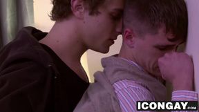 Skinny gay dude blowing dick and getting hammered hard