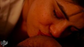 romantic pov blowjob – deepthroat, ball licking and cum swallow in open white shirt - selena vega