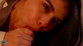 romantic pov blowjob – deepthroat, ball licking and cum swallow in open white shirt - selena vega