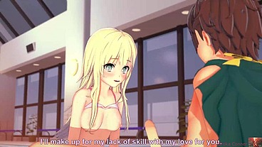 Fucking at the pool with petite blonde (18+) cute girl in koikatsu hentai game