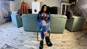 hardcore tease & double cum on my ripped jeans and open denim jacket