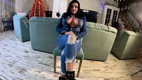hardcore tease & double cum on my ripped jeans and open denim jacket