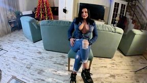 hardcore tease & double cum on my ripped jeans and open denim jacket