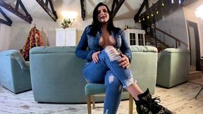 hardcore tease & double cum on my ripped jeans and open denim jacket