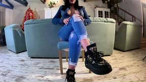 hardcore tease & double cum on my ripped jeans and open denim jacket