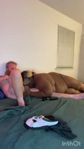 Ebony BBW mature wife sucks off her bi Ghostface husband
