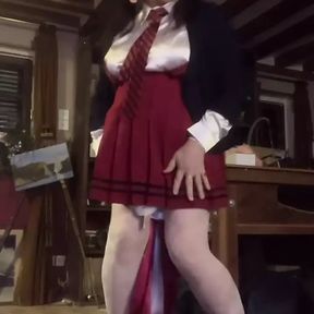 In an outfit with a little red school dress for a disco evening