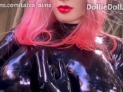 Wearing Latex Catsuit with Silicone Breasts Implants For the First Time