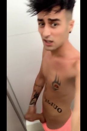 Twink Shows Cock in Pink Swim Trunks Then He Masturbates at a Waterpark