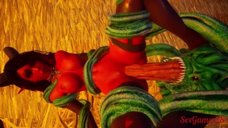 Succubus girls fuck a monster with many cocks to end up squirting