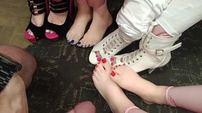 Multi-doll Foot Fetish - Massive Cumshot on Red, Blue and Fuchsia Nails