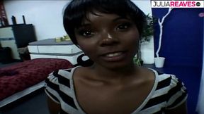 Ebony bitch bounces pussy on a huge cock till a cumshot