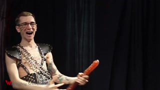 Nicky as a superhero destroys balloons
