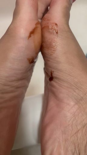 Chocolate syrup soles worship