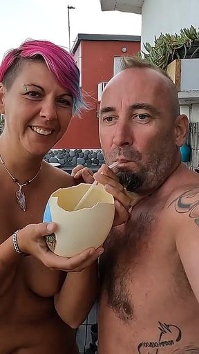 We Trying Our Piss with Straw From an Ostrich Egg Shell