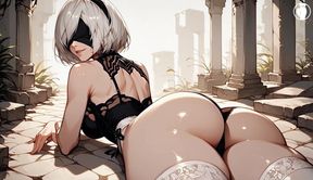 2b Wanking Boyfriend's Cock and Sitting up Hot - Hentai Ai