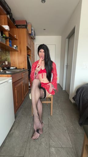 Horny crossdresser masturbation