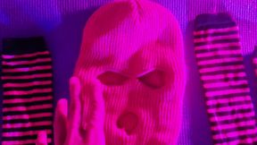 Pink Balaclava Mask Sissy Dyed Pubic Hair Play with a Vibrator