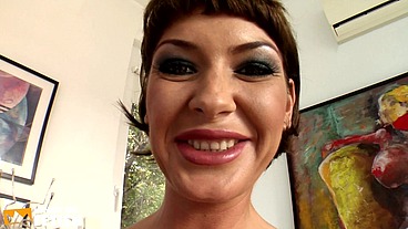 Tattooed Romanian woman gets asshole boned by a massive man on the floor