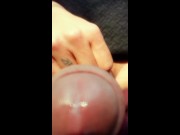 Touching camera lens with wet glans then rubbing cum on lens and own cum swallow from leaf outdoor
