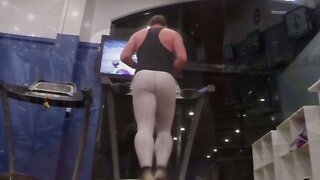 Guy in white spandex at the gym