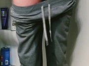 chole fields pees in grey sweats