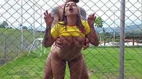 sexy latina fucks her trainer on the soccer field - anissamiller