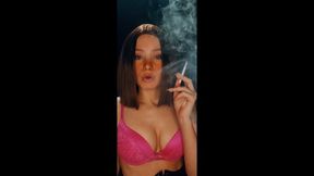 Smoking 2 Sobranies in a Sexy Electric Pink Bra, Black Corset And Pantyhose ;) xx
