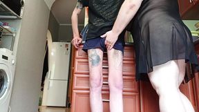 Kitchen table blowjob: Friend feeds his cum into my mouth