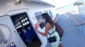 Sheila Ortega swallows cock in Ibiza Ferry's public toilet