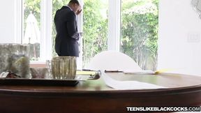 Horny brunette Kacey Quinn riding his hard monster cock