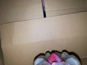 Huge slow-motion cumshot from inside a box