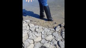 High heel boots in the mud