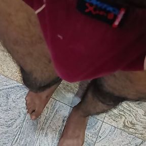 hairy Indian guy rubbing dick and open foreskin fully