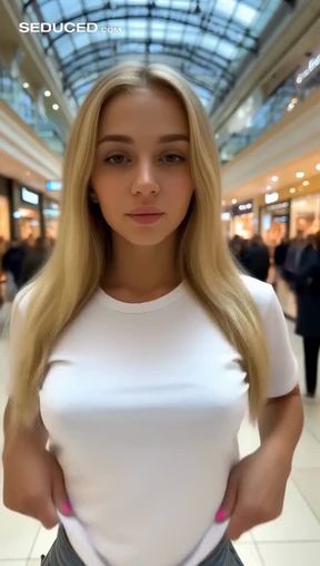 titty drop, a young, blonde Russian MILF, pulling, video created by AI
