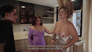 A slutty MILF shows a couple an apartment for sale and ends up in a threesome