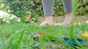 Giantess with Big Sweaty Feet Crushes Toy Cars and Smashes Them All