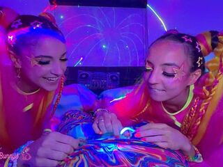 Sasha Tatcha and Madison Steele Shine in Body Paint for a Neon Threeway