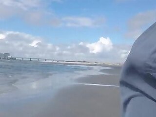 Hairy Bear Jerks Off on a Public Beach - Big Cum Shot