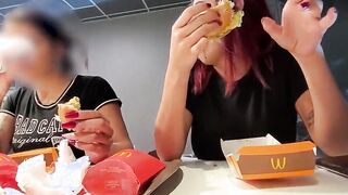 2 sexsual girls making out with their titties out while eating at McDonalds - Official Inked Angel